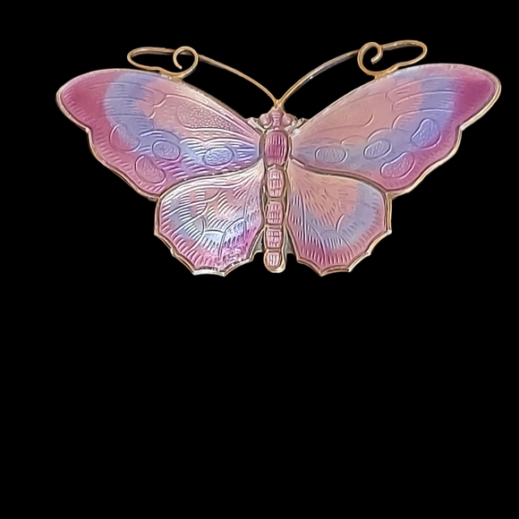 David Andersen Norway Sterling Guilloche Enamel Butterfly Brooch Purple Blue